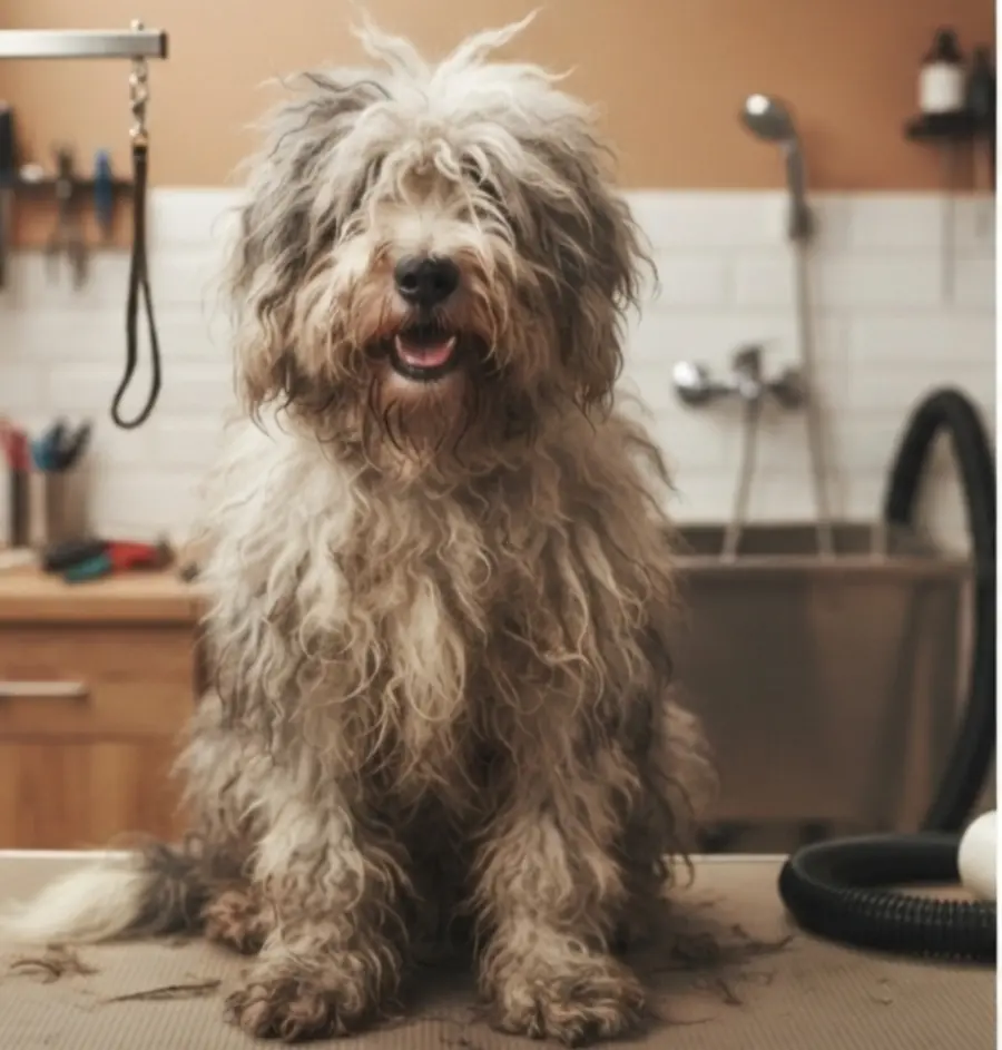 Cão antes do cuidado estético